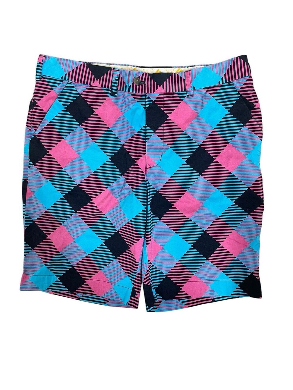 Loudmouth Golf Shorts Women’s Size 36 Pink Blue Geometric Stretch Cotton
